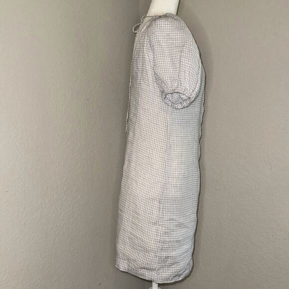 J. Crew Cottage Dress Women's 00 Blue White Gingham Linen Casual Puff Sleeve - Picture 2 of 10